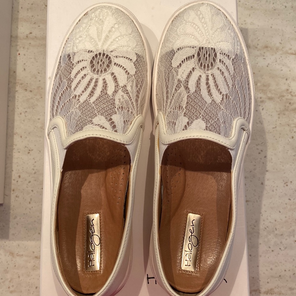 Halogen white leather and lace slip on comfortable shoes size 8